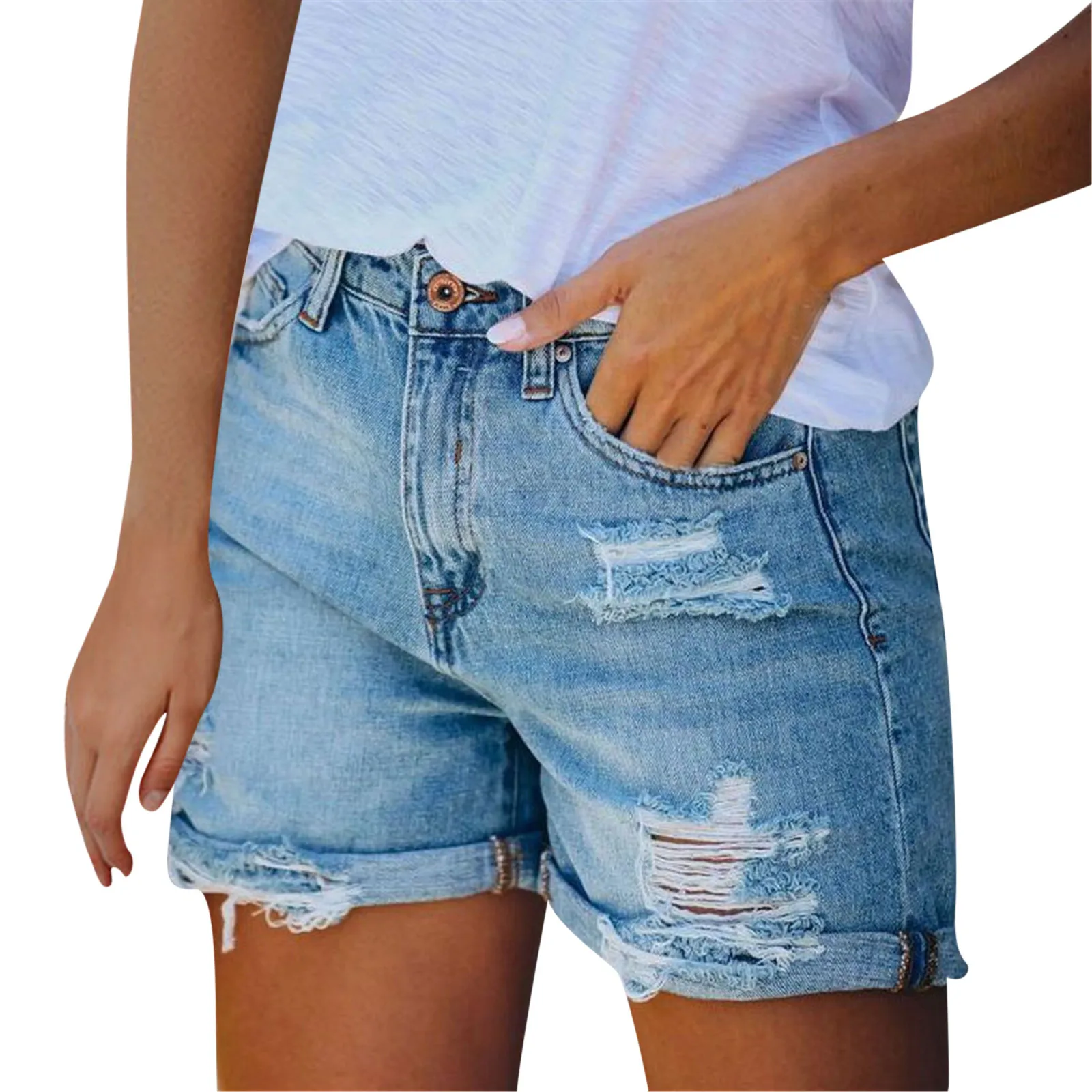 

60# Jaycosin Denim Shorts Women 2021 Fashion Womens Pocket Jeans Denim Pants Female Hole Bottom Sexy Casual Shorts Streetwear