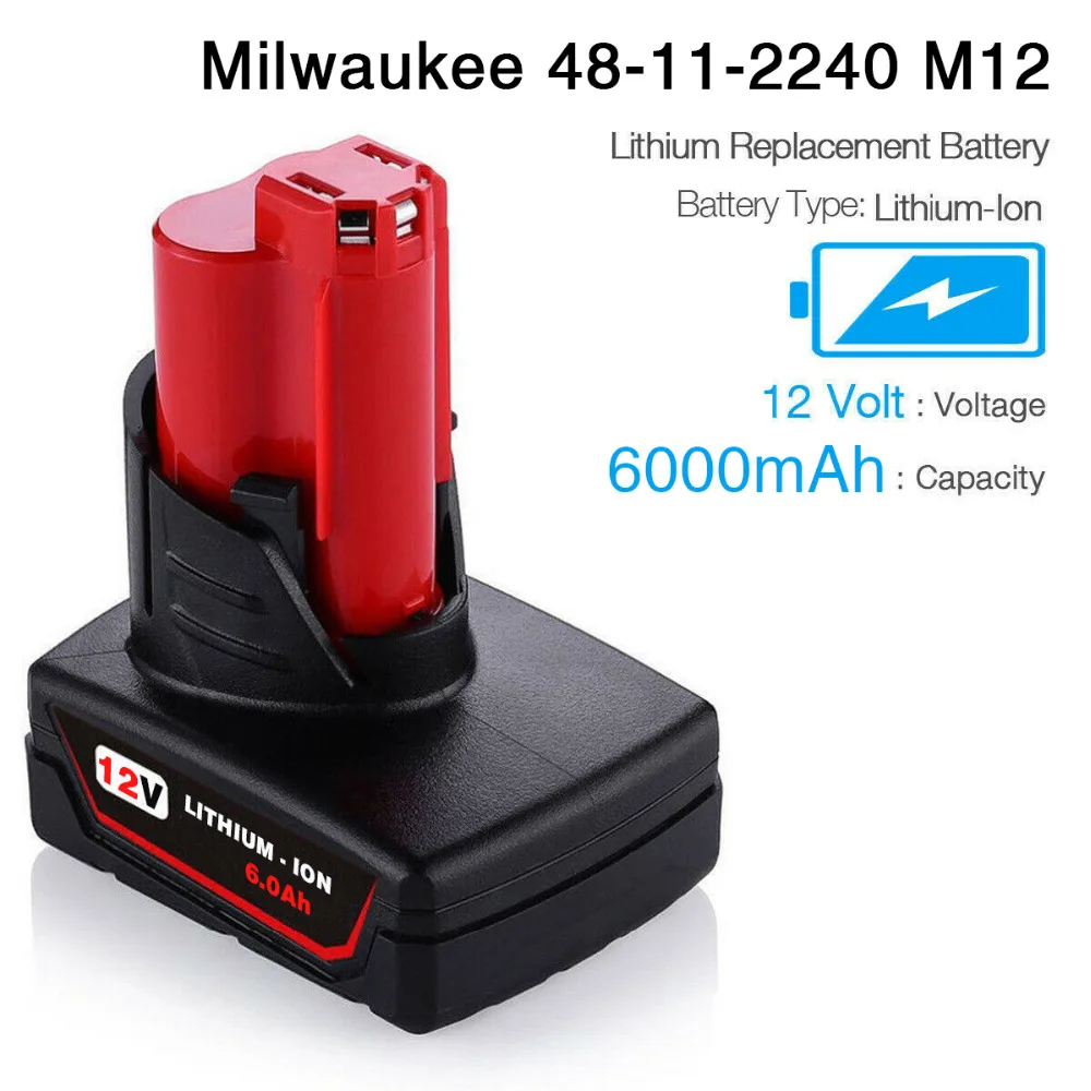 VANON для MILWAUKEE M12 батарея 12V 6000mAh 6,0 Ah литий-ионная аккумуляторная Электроинструмент литий-ионный беспроводной 48-11-2460