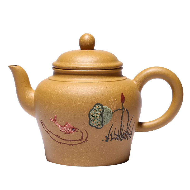 

Purple clay pot Yixing famous hand painted Hequ palace lantern pot original section clay tea set