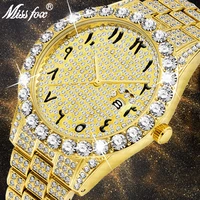 missfox mens watch arabic numerals luxury mens watches 18k gold unique big diamond round expensive classic male iced out watch