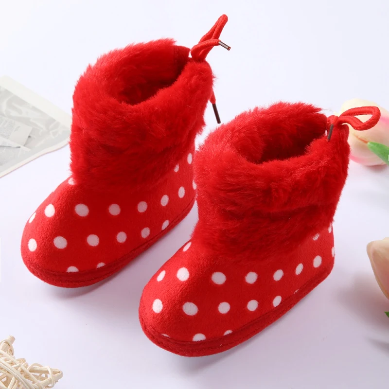 

Autumn Infant Baby Girl Boy Snow Boots Polka Dot Plus Velvet Soft Sole Cotton Shoes Toddler Shoes