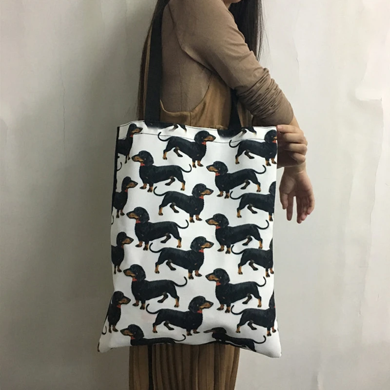 Женская сумка-тоут из льна с мультипликационным принтом THIKIN вместительная