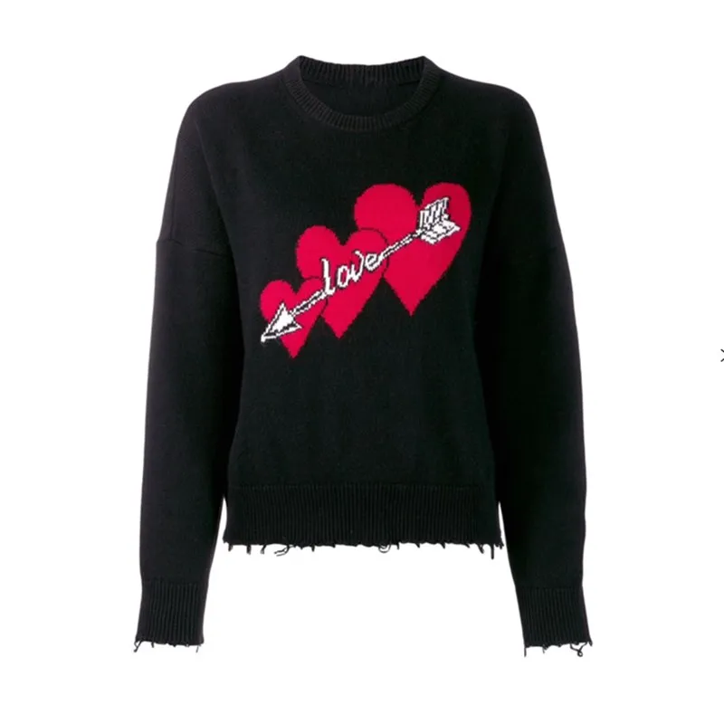 Женский шерстяной свитер Осень-зима 2019 жаккардовый пуловер с сердечками и