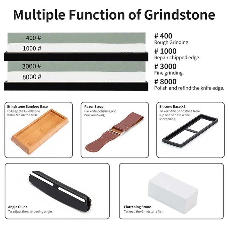 Whetstone Set-Premium Sharpener Stone 2 Side Gravel 400/1000 3000/8000-Whetstone Set | Дом и сад
