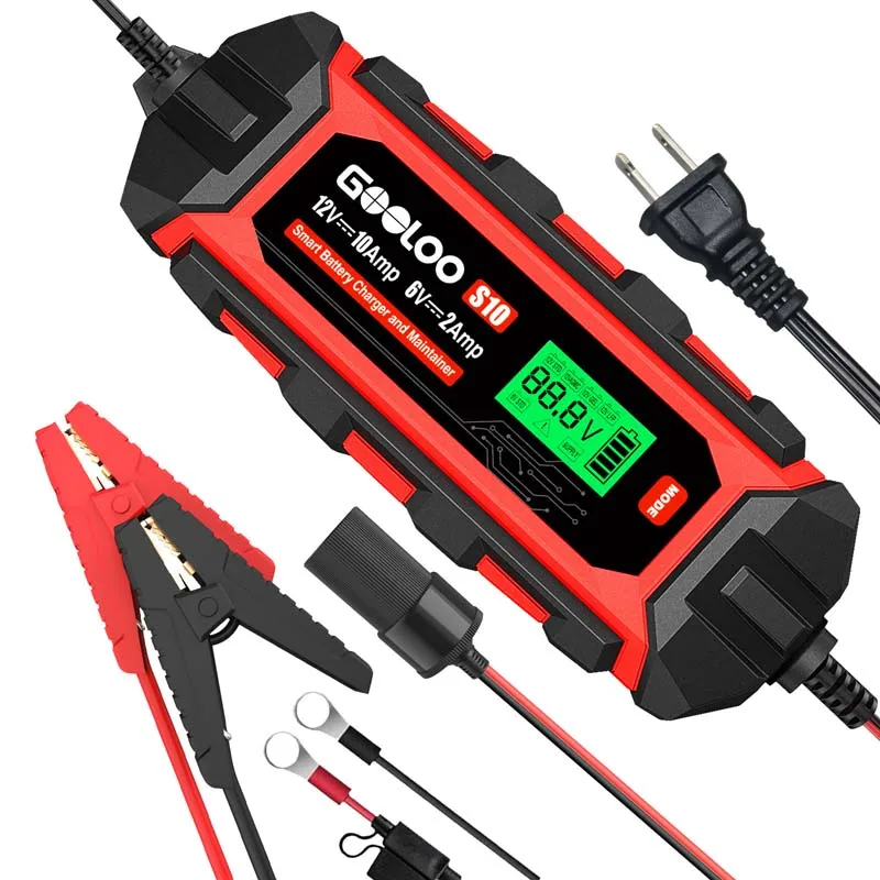 

GOOLOO S10 6V/12V Intelligent Car Battery Charger 10A Smart SuperFast Battery Maintainer Trickle IP65 Motorcycle Recharge Device
