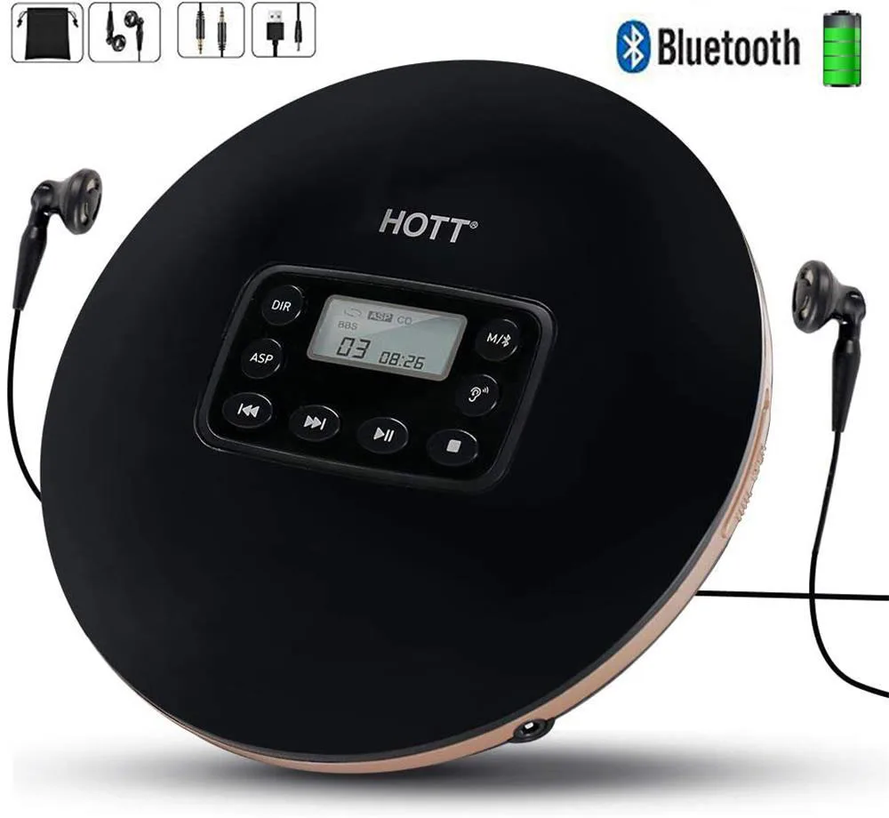Портативный Bluetooth CD плеер HOTT персональный со светодиодной подсветкой с