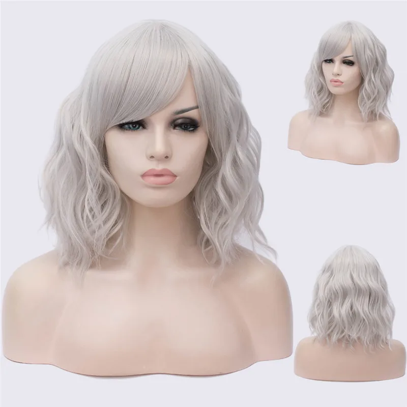 MSI Wigs, Короткие парики для косплея, фиолетовый, для женщин, кудрявый, красный, синий, парик с боковой челкой, зеленый, розовый, синтетический парик, жаростойкий