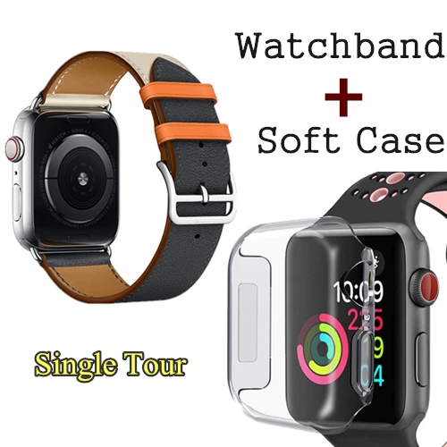 Herm логотип на застежке Свифт кожаный двойной один тур часы ремешок для Apple Watch серии 5 4 3 44 мм 40 мм браслет для iWatch - Цвет ремешка: Indigo Craie Orange