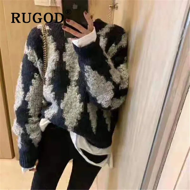 Женский объемный свитер RUGOD вязаный пуловер с узором в виде бриллиантов джемпер