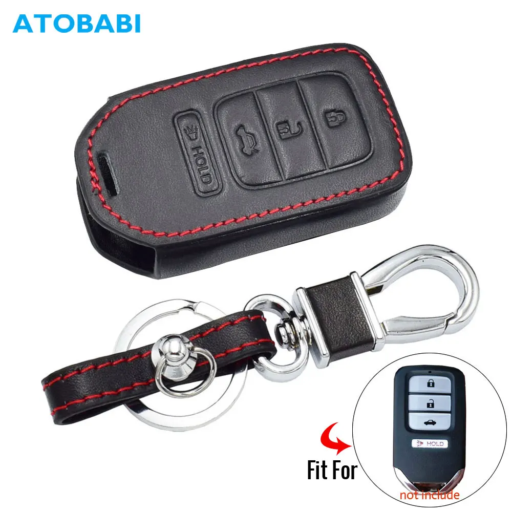 Leather Car Key Case For Honda Crider Accord Civic 4 Buttons Smart Remote Fobs Cover Keychain Bag Protector Auto Accessories