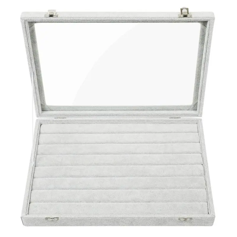 Empty Tray Transparent Lid Velvet Grid Jewelry Stackable Display Showcase Lockable Storage Box | Украшения и аксессуары