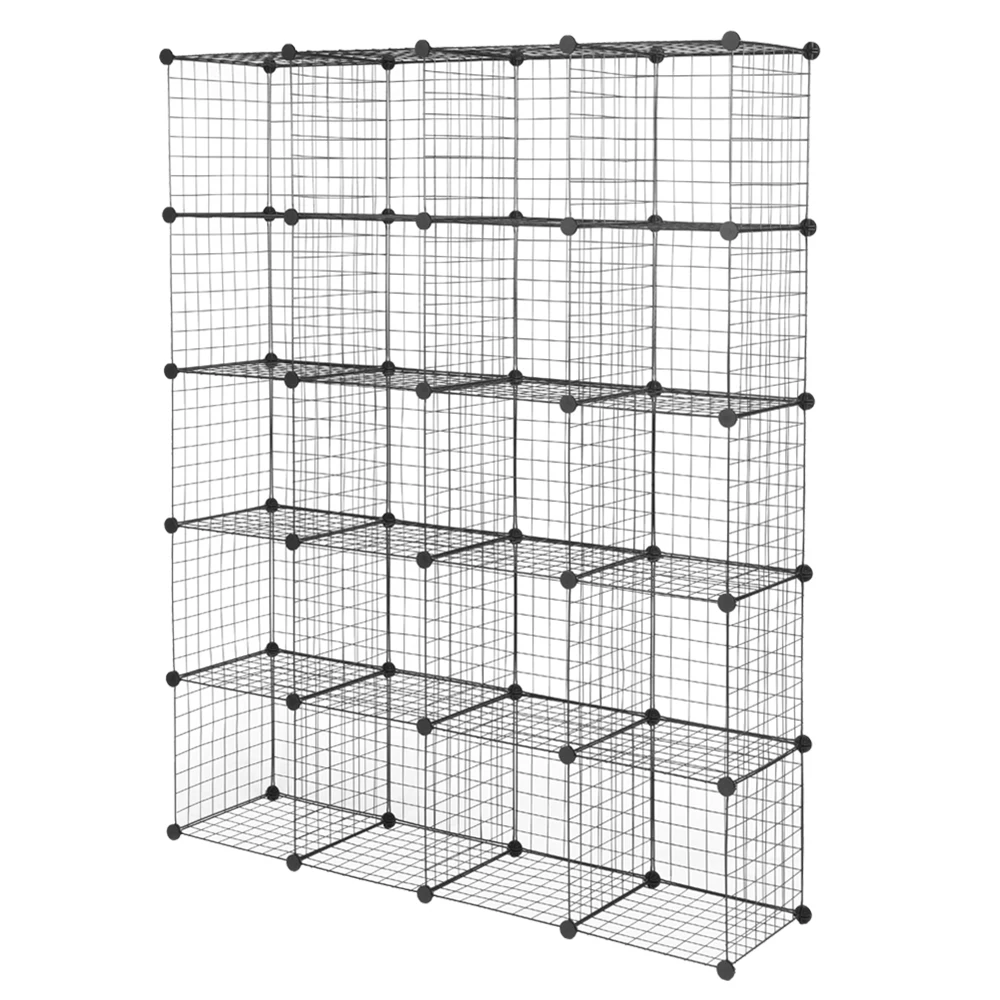 20-Cube Metal Grid Storage Bookshelf Organizer-DIY Shelves-Closet Wire Book Shelf Bookcase Shelving for Bedroom Office |