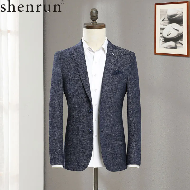 Мужская льняная куртка Shenrun синяя Повседневная приталенная деловые вечерние