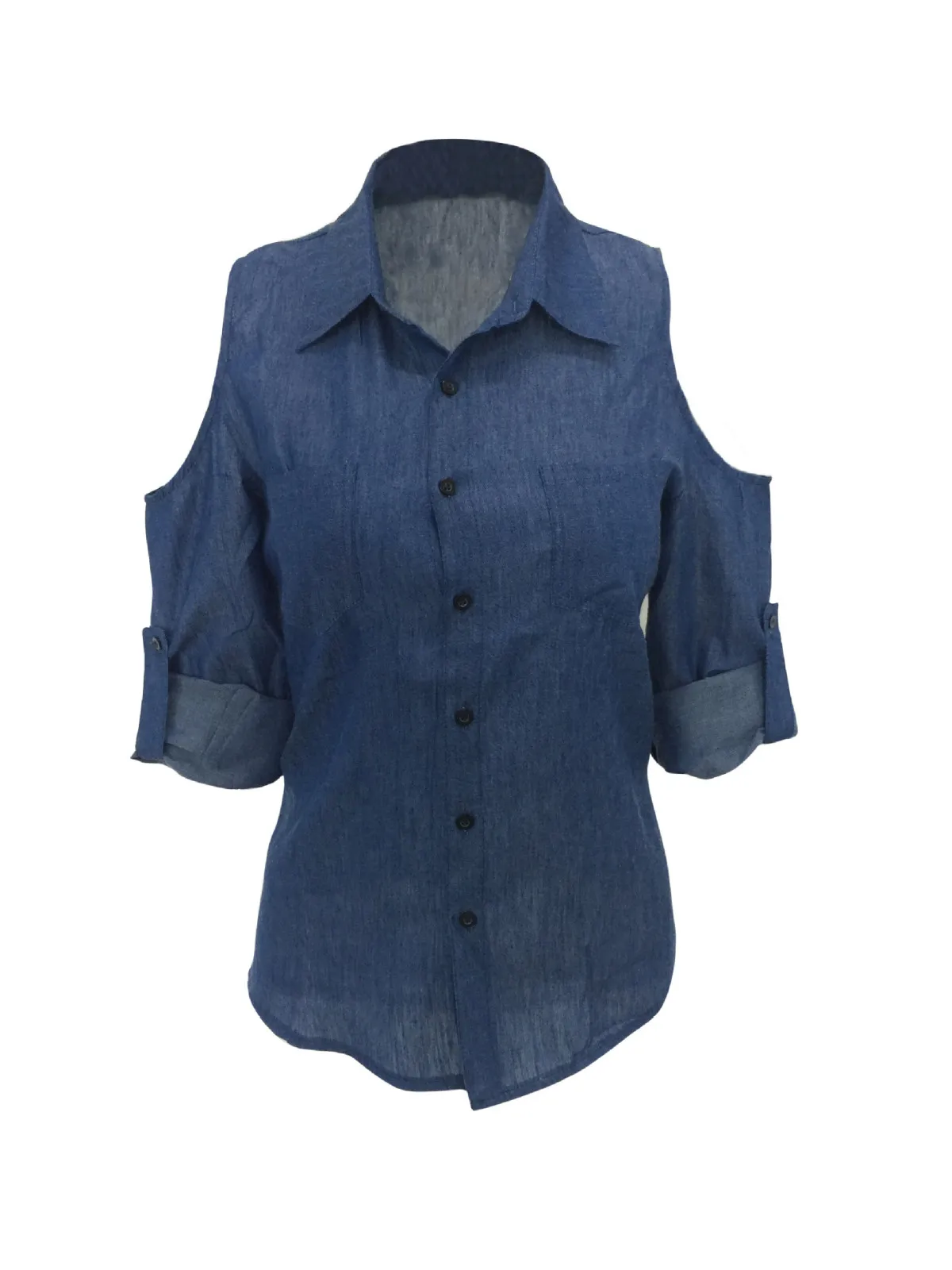 denim shirt Women Off Shoulder Blue Jeans Cotton Denim Long Sleeve Shirt Tops Blouse d90813 | Женская одежда