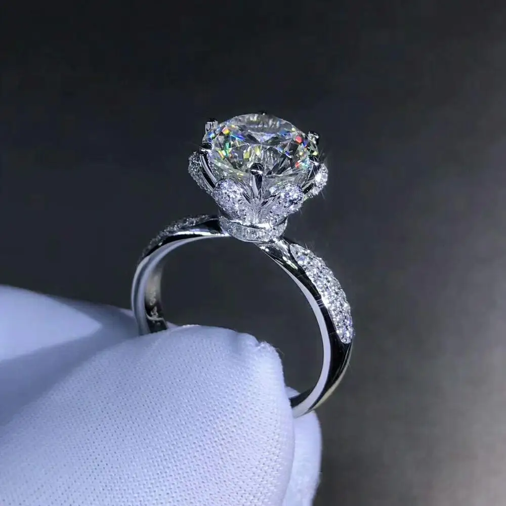 

Bling Flower shape 3ct Lab Diamond Ring 925 sterling silver Engagement Wedding band Rings for Women Bridal Fine Party Jewelry