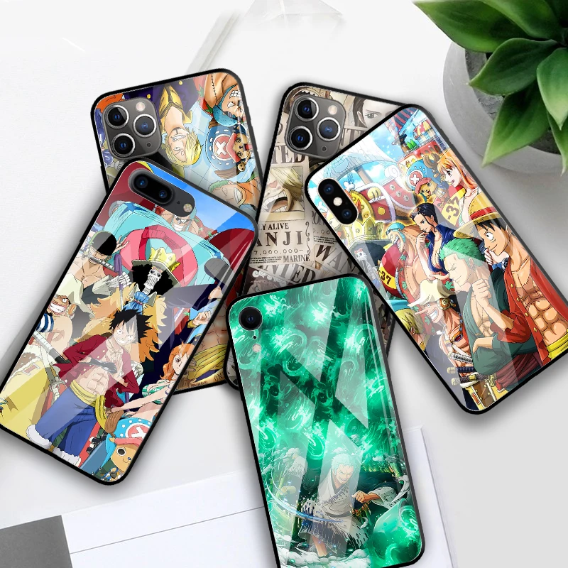anime one piece zoro luffy hot tempered glass case for iphone 13 11 12 7 8 xr x 6 6s xs pro max mini plus se phone cover capa free global shipping