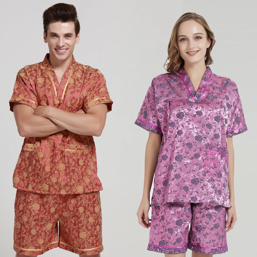 Couple Pajama Set Cooton Pajamas Men Cozy Soft Short Sleeve Nightgown Tops Shorts 2PCS Sleepwear Set Pyjamas Home Clothes