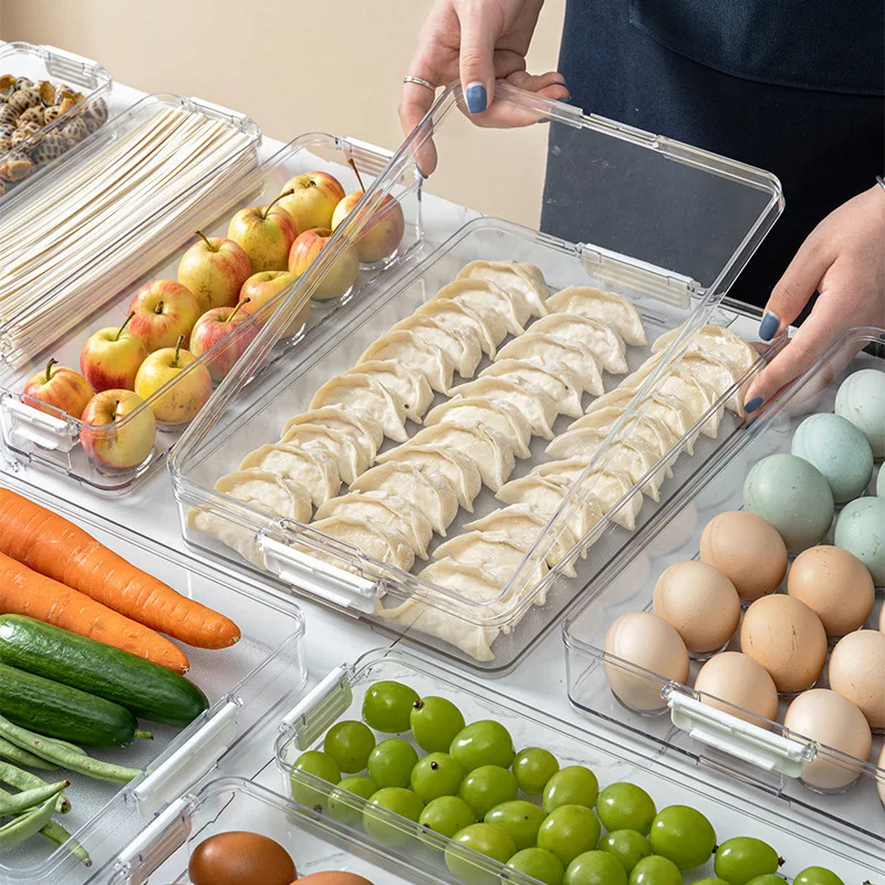 

Transparent Stackable Refrigerator Crisper Food Grade Plastic Quick-frozen Dumpling Kitchen Egg Sealed Storage Box With Lid