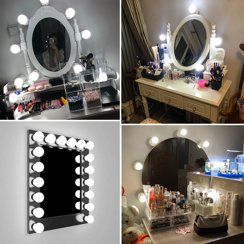 

USB Makeup Cabinet Beauty Light LED Hollywood Mirror Lamp 2 6 10 14Bulb LED Bathroom Vanity Mirror Lights 12V Cosmetic Ampoule