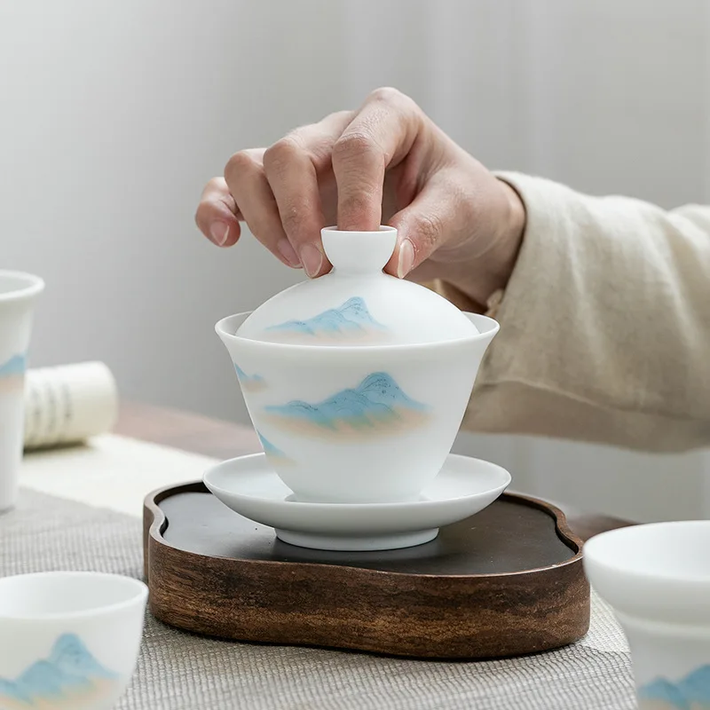 Керамическая белая чаша с крышкой чайный набор кунг фу чайная чашка Большая