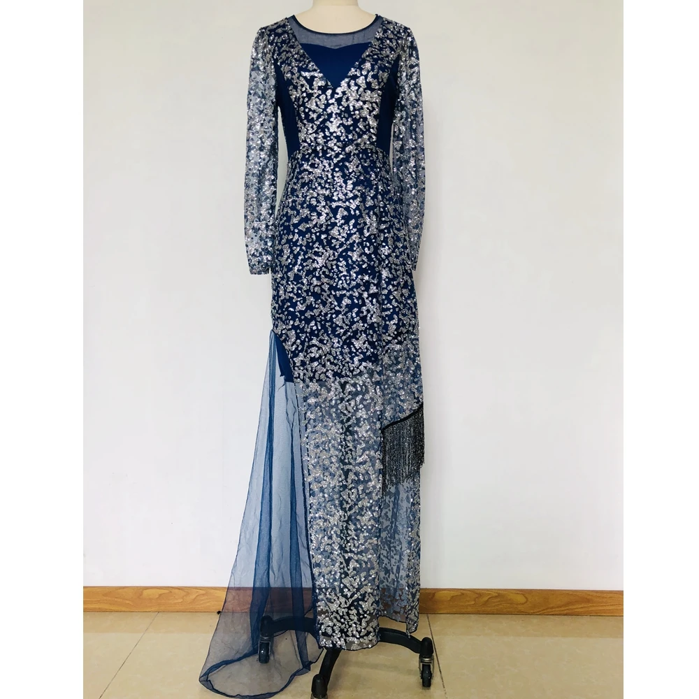 Женское платье с блестками Lugentolo вечерние кружевные платья длинными рукавами и