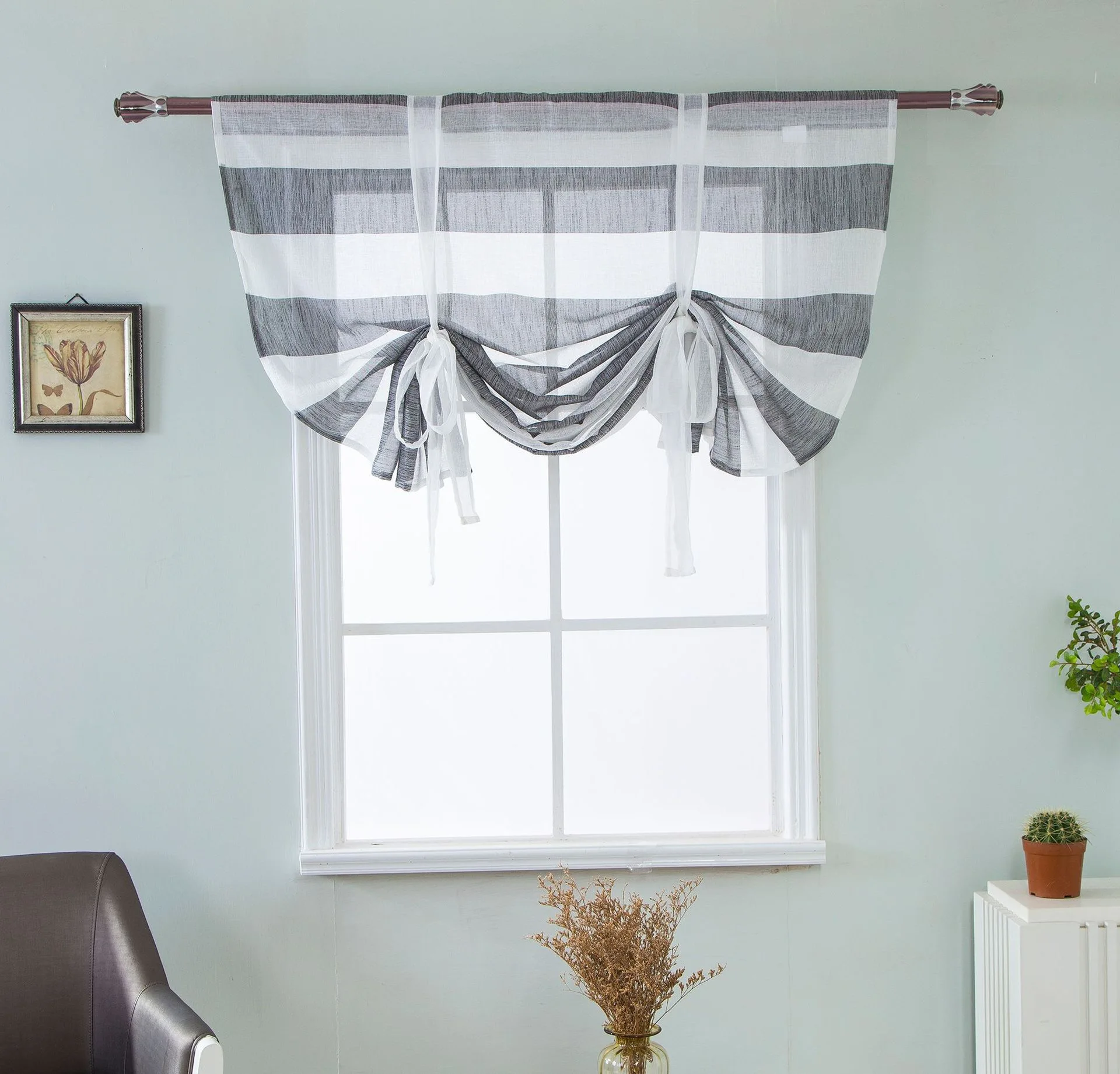

Stripe Balloon Curtain Lattice Roman Tulle Voile Sheer Half Curtain Luxury Transparent Short Valance Curtain for Bedroom Windows