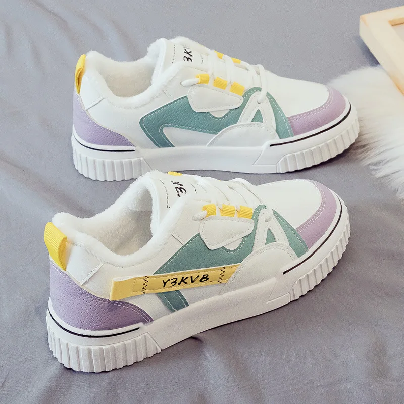 

Plush Cotton Shoes 2021 Autumn and Winter New Trendy White Shoes Women's Sports Shoes Thick-soled Casual All-match Old Sneakers