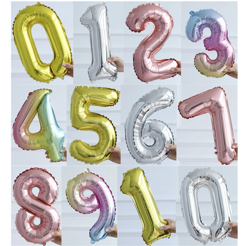 Тонкие шары в виде цифр серебряные радужные розовое золото 50 шт. 16 дюймов для