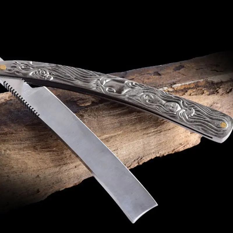 

Vintage Classic Men Straight Edge Shaving Razor Steel Embossed Handle Folding Knife Multifunctional Manual Beard Shaver G99E
