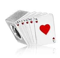 925 sterling silver bead charm red enamel displaying a royal flush playing cards beads fit women pan bracelet nec