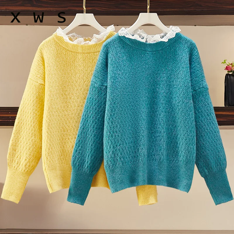 Женский толстый свитер оверсайз Свободный Повседневный кружевной джемпер с