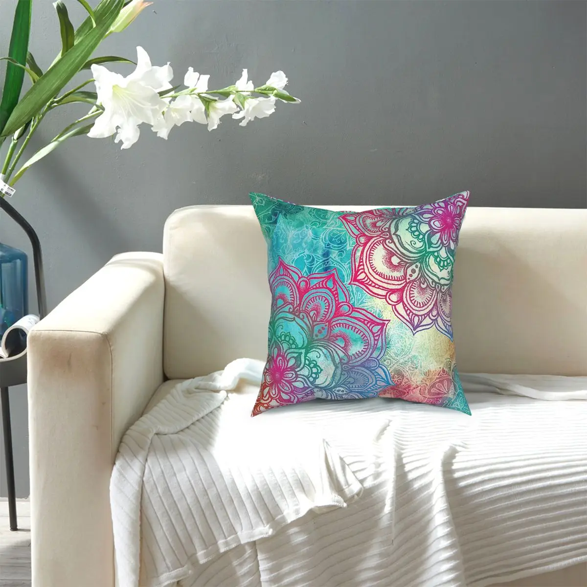 

Decorative Boho Round And Round The Rainbow Throw Pillo Square Pillow Case Polyester Cushions for Sofa Casual Cushion Covers