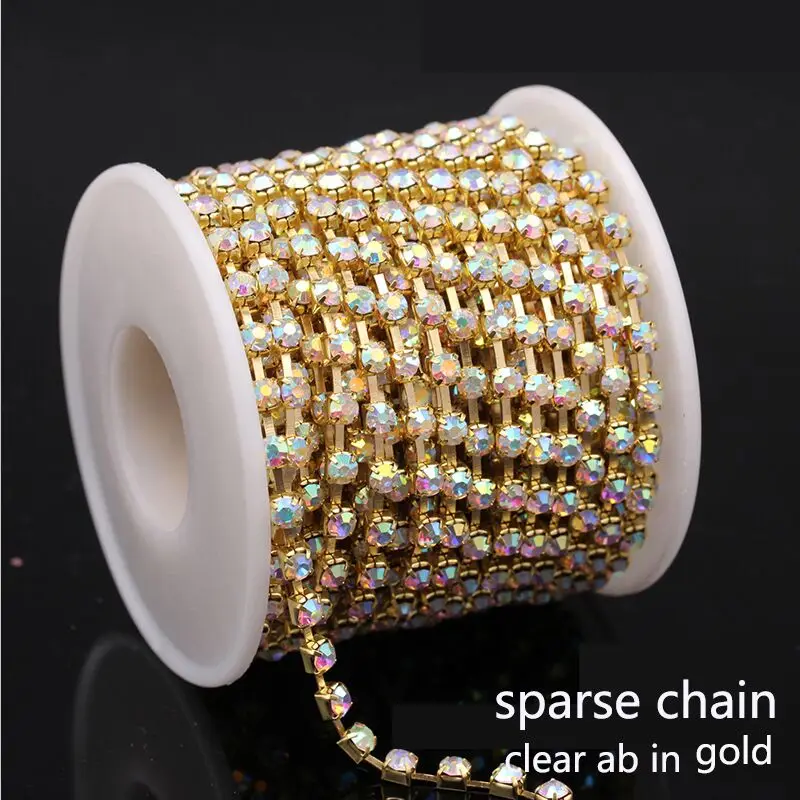 AB gold sparse 10 ярдов, ss6-ss38, стразы из стекла AB, огранки, редкие/Закрытые чашки, цепочки, планки, золото/серебро, коготь, Рукоделие, сделай сам, Кристальные цепочки, бусины - Цвет: AB gold sparse