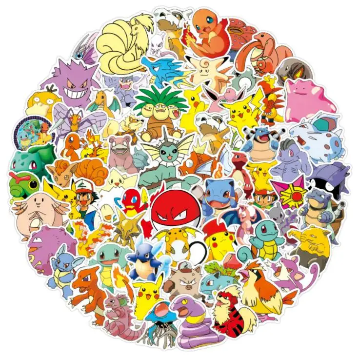 Pegatinas de dibujos animados para ni&ntilde;os, juguetes impermeables de Pok&eacute;mon Kawaii, Pikachu, Stikers, Skateboard, bicicleta, guitarra, port&aacute;til, 50 Uds.-1
