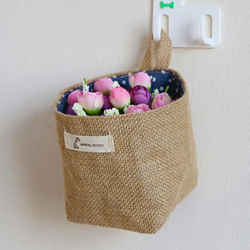 

Hanging Flower Bag Living Room Gadget Storage Cotton Linen Organizer Pouch