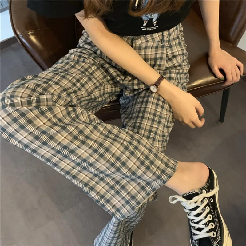 

French Retro Plaid Suit Pants Women's 2021 Summer New Versatile Loose Straight Wide-Leg Pants Mop Pants Trousers