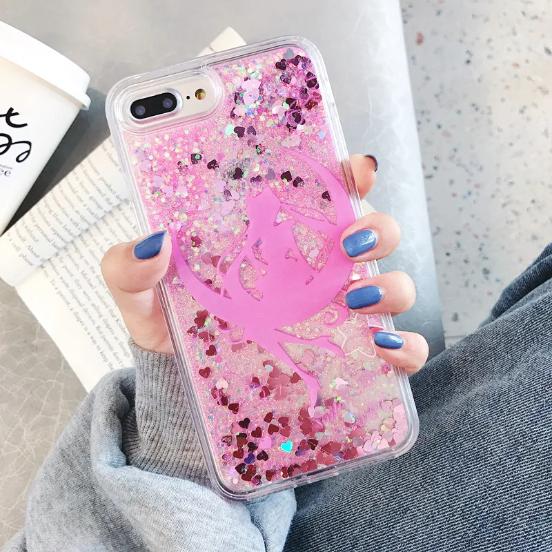 Phone Case For iPhone X XS MAX XR 6 7 8 Plus Cartoon Flower Sailor Moon Pretty Girl Glitter Star Flowing Quicksand Liquid Cover | Мобильные