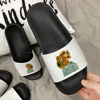 2021 summer newest van gogh vintage slippers fashion oil art open toe flip flops for women slippers outdoor beach slides