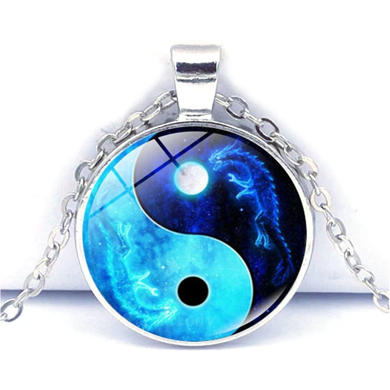 

Yin Yang Necklace Tai Chi Unisex Time Stone Cabochon Glass Pendant Chain Dragon Moon Yin Yang Necklace Jewelry Accessories Gifts