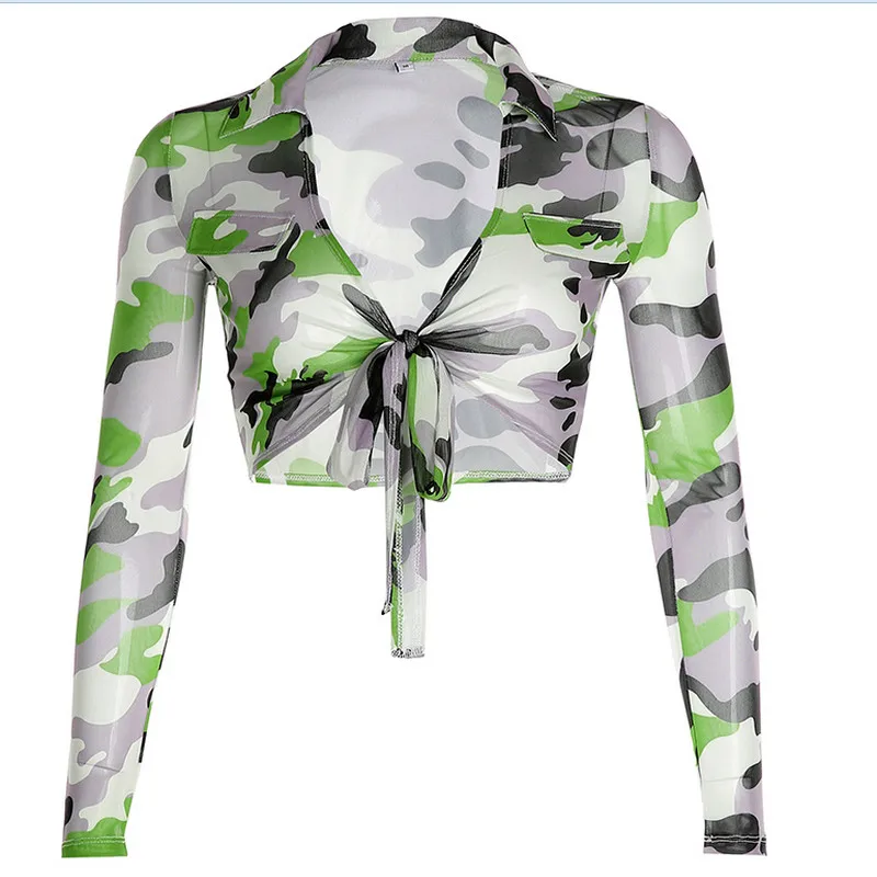 

2019 New Womens Shirts Tops Fashion V-Neck Long Sleeve Colorful Loose Floral Print Short Crop Tops Lace Up Bandage Shirts Autumn