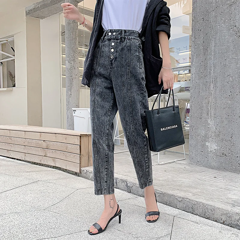 Джинсы с завышенной талией женские классические брюки перекрестными штанинами