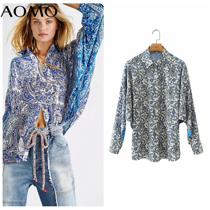 

Женская винтажная рубашка с принтом Пейсли AOMO, шикарная Свободная рубашка с длинным рукавом в стиле Хай-стрит, 4T147A, 2021