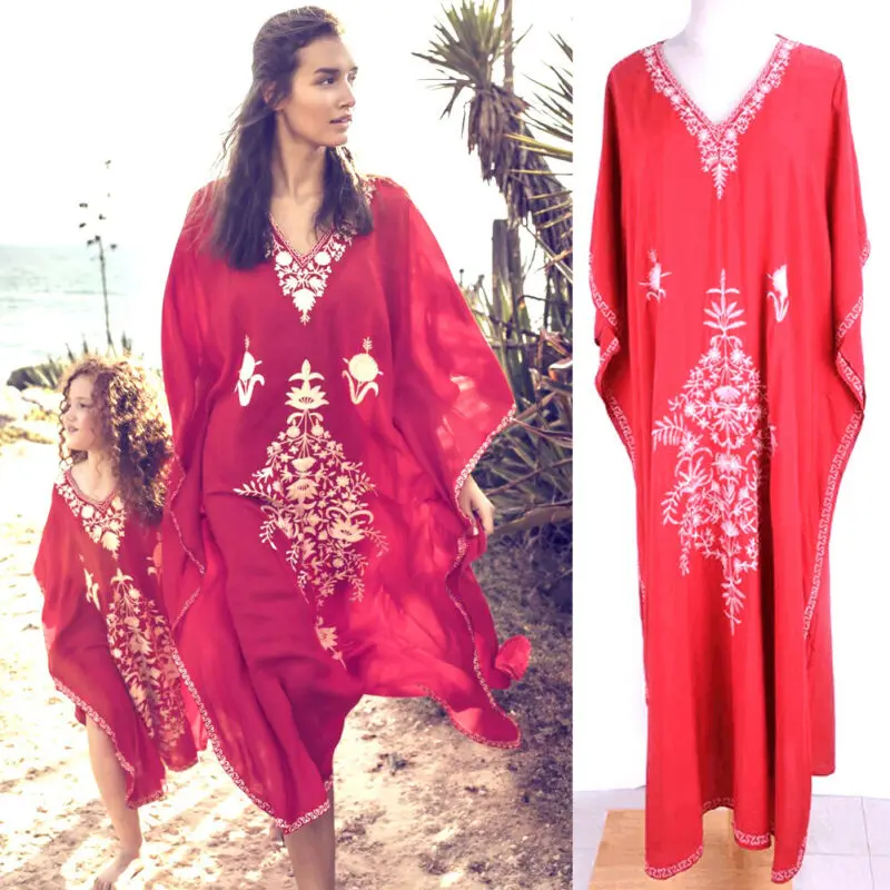 2019 Семейные комплекты в богемном стиле для мамы и дочки с v образным вырезом