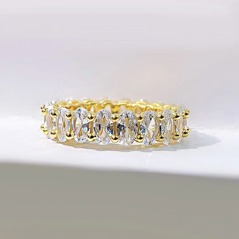

New Product S925 Silver Full Diamond Ring 3*5 Oval Cut Woman Engagement Wedding Bands Ring Jewelry