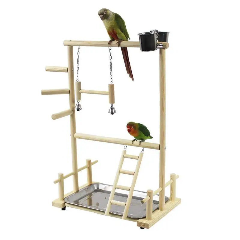 

Wooden Parrot Playstand Double Layer Bird Play Stand Cockatiel Playground Wood Perch Gym Playpen Ladder with Feeder Cups Toys