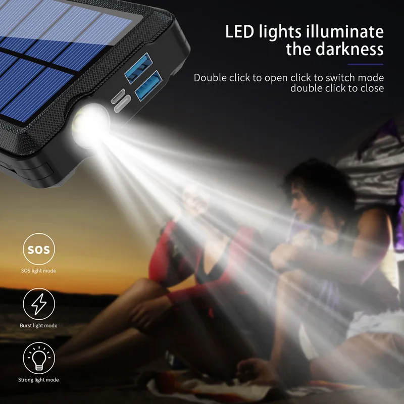 solar power bank wireless fast charging large capacity portable led flashlight power bank mobile phone battery external charger free global shipping