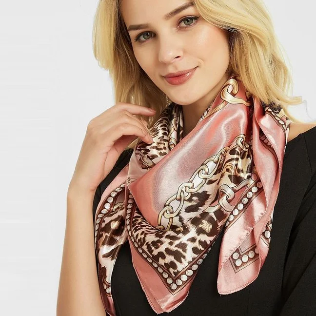 

Large Hijab Scarf For Women Flower Print Silk Satin Head Scarfs Female 90*90cm Fashion Kerchief Square Shawl Scarves For Ladies