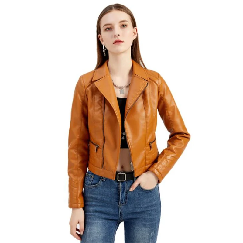 Ladies washed PU leather jacket women fashion lapel spring and autumn European 2021 new spring autumn пальто женское purple
