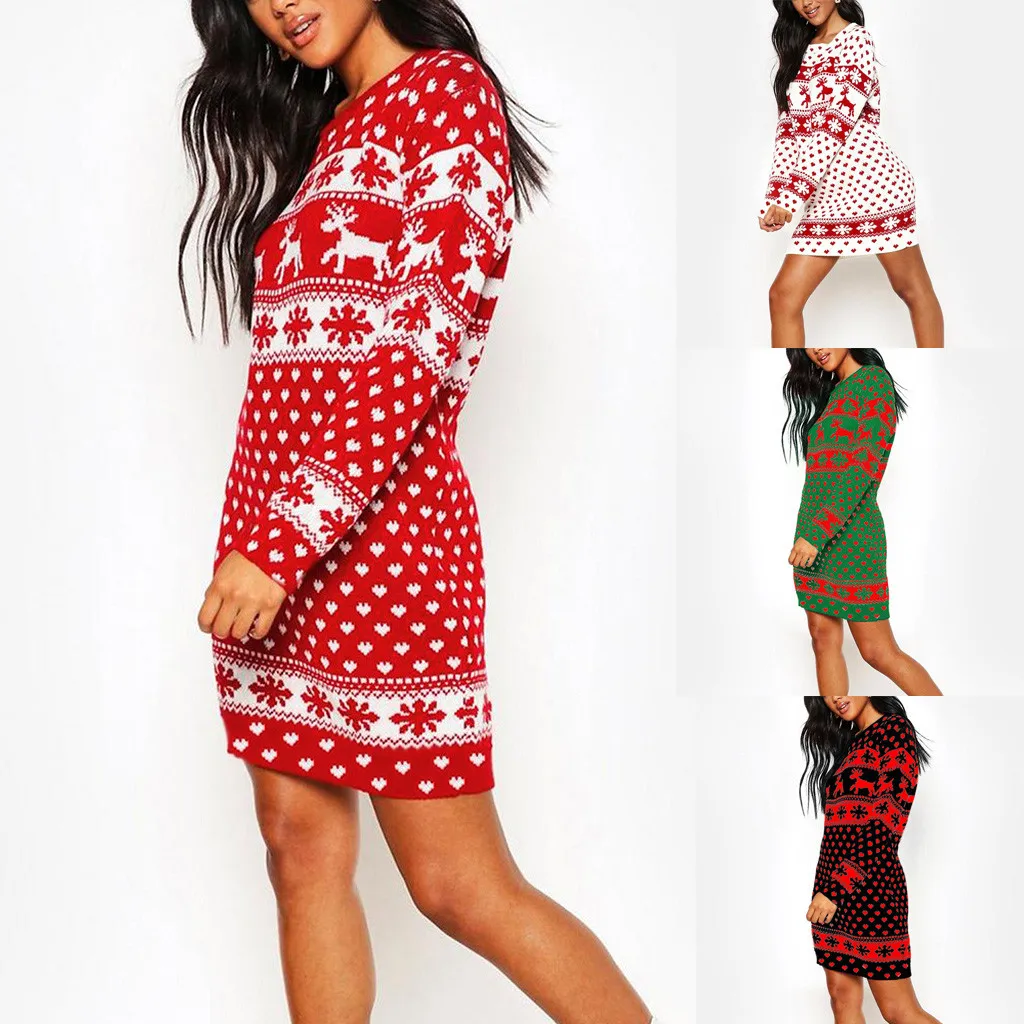 С О образным вырезом с принтом рождественского оленя и надписью длинными