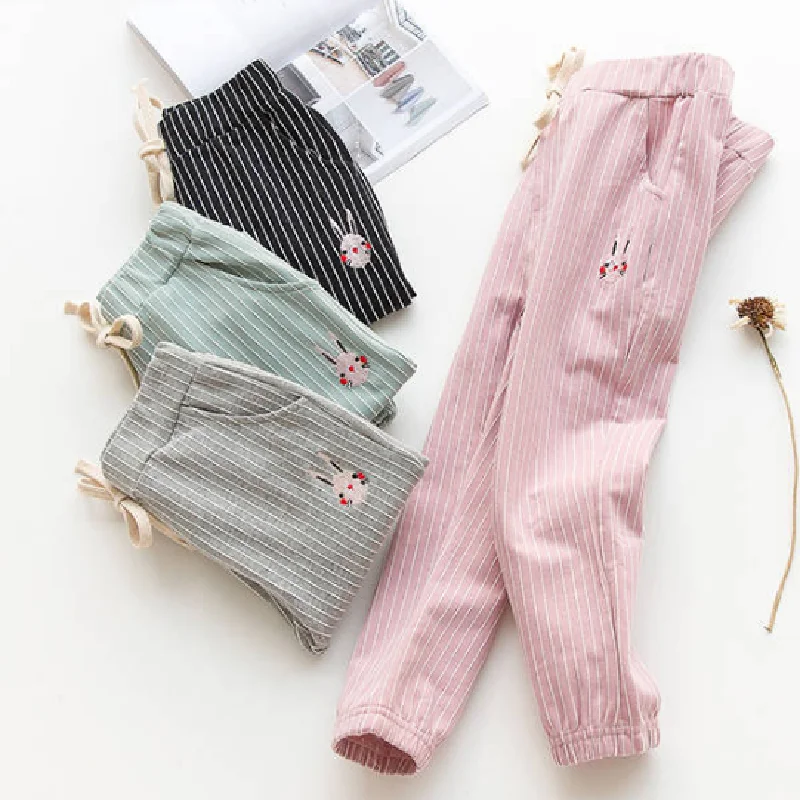 

Pants For Girls Spring Autumn Cotton Stripe Legging Thin Boys' Long Baby Loose Casual Sports Trousers